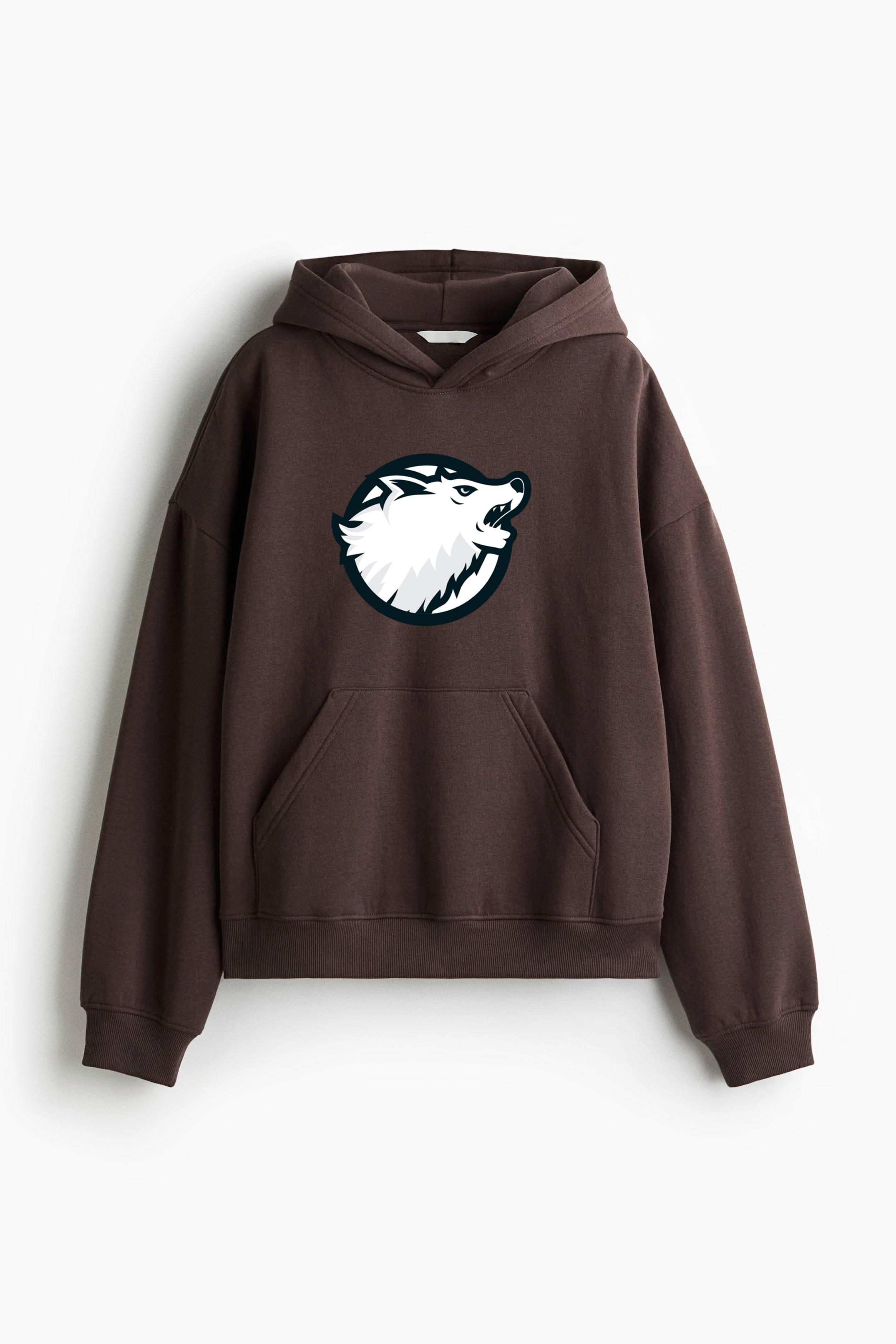 Angry Wolf Circle Logo Loose-Fit Printed Hoodie