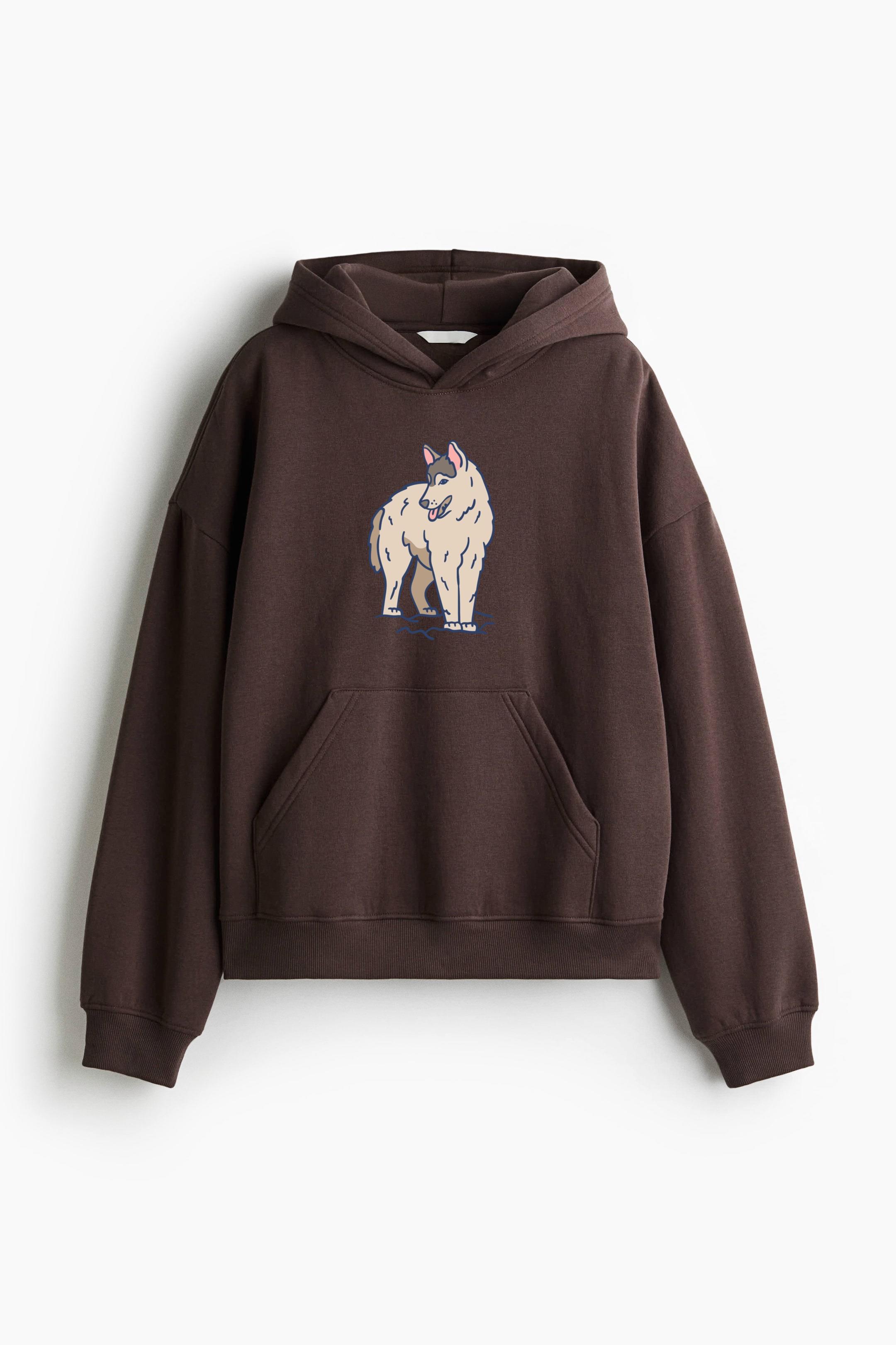 Arctic Wolf Illustration Loose-Fit Printed Hoodie