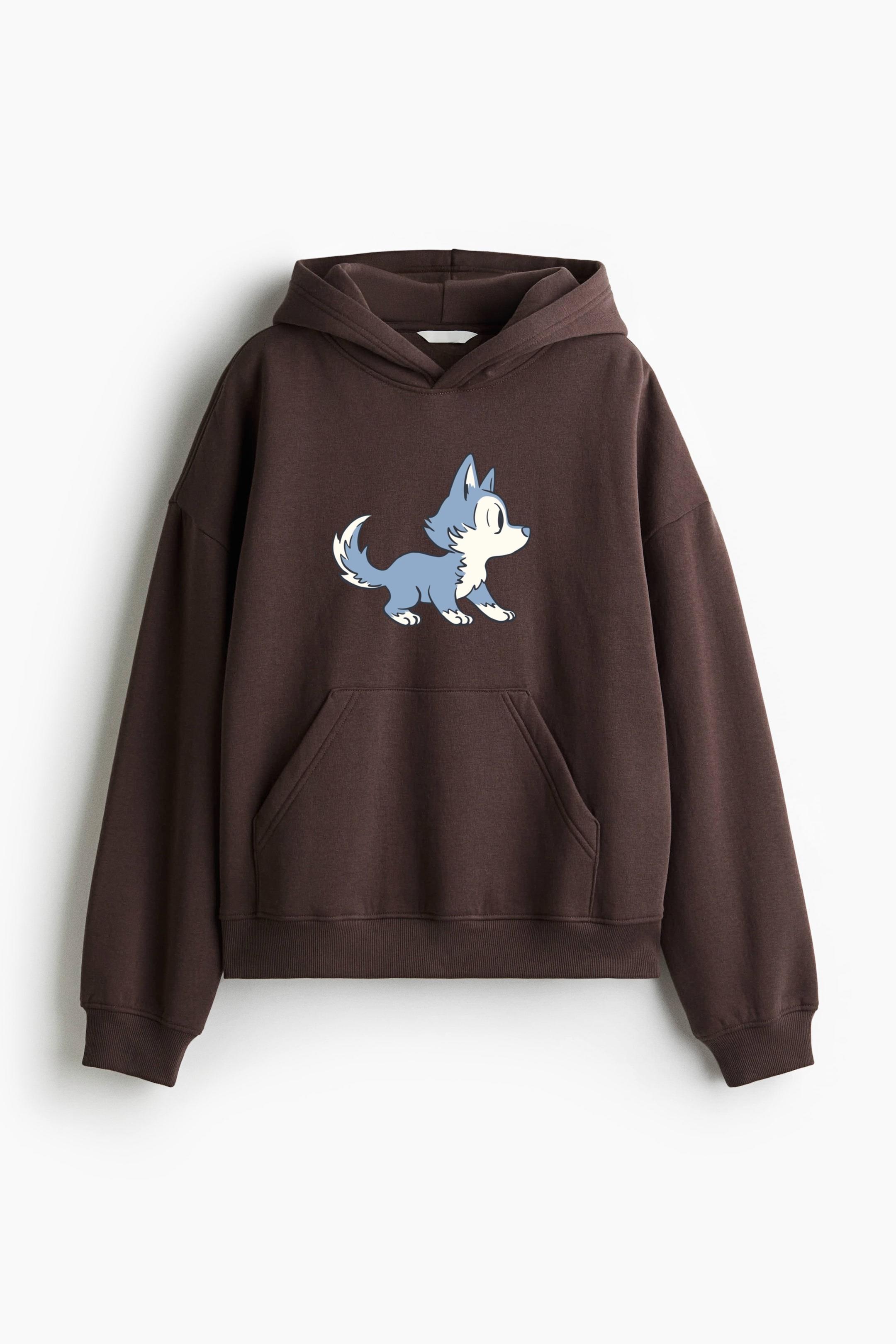 Baby Wolf Cute Character Loose-Fit Printed Hoodie
