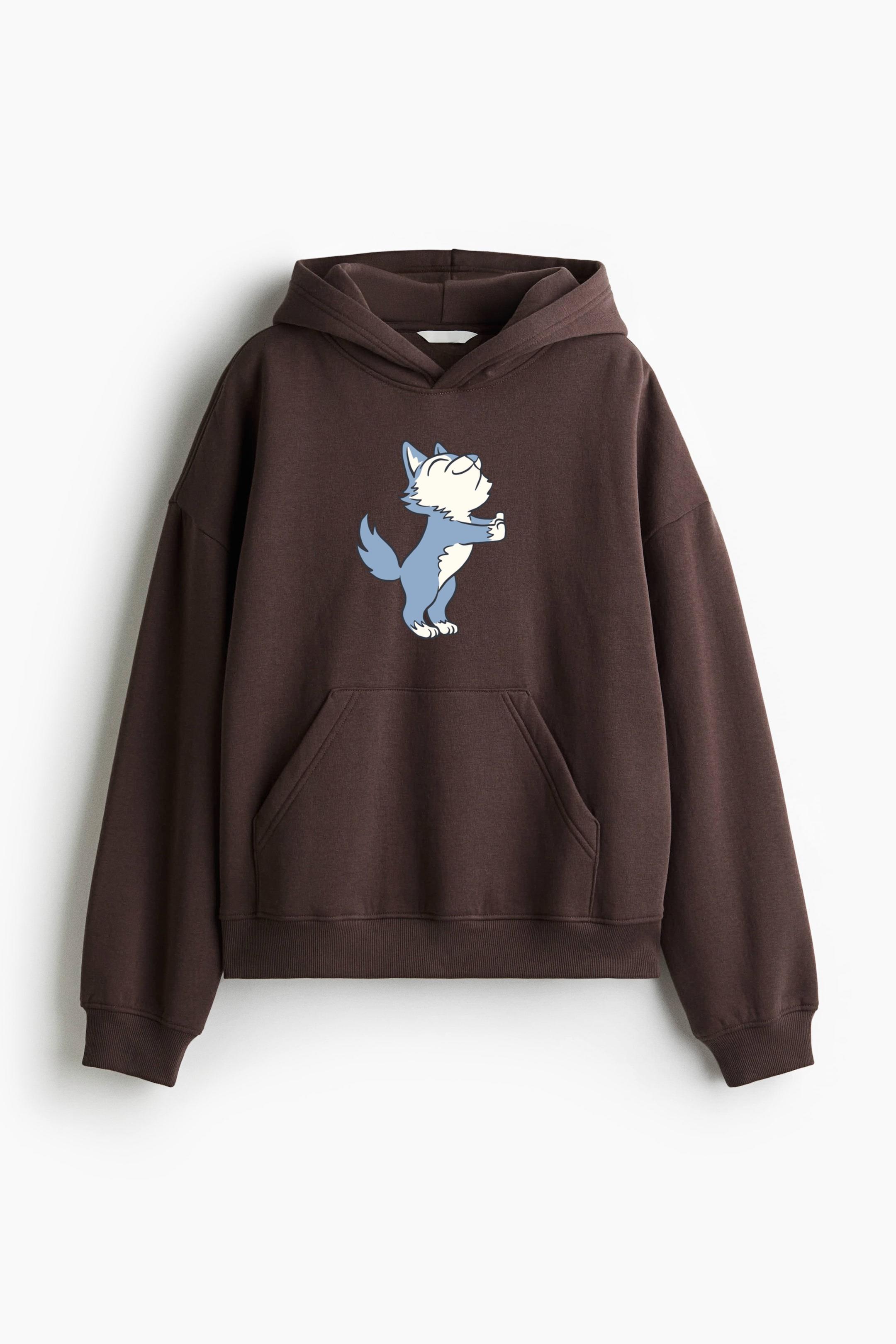 Baby Wolf Standing Cute Character Loose-Fit Printed Hoodie