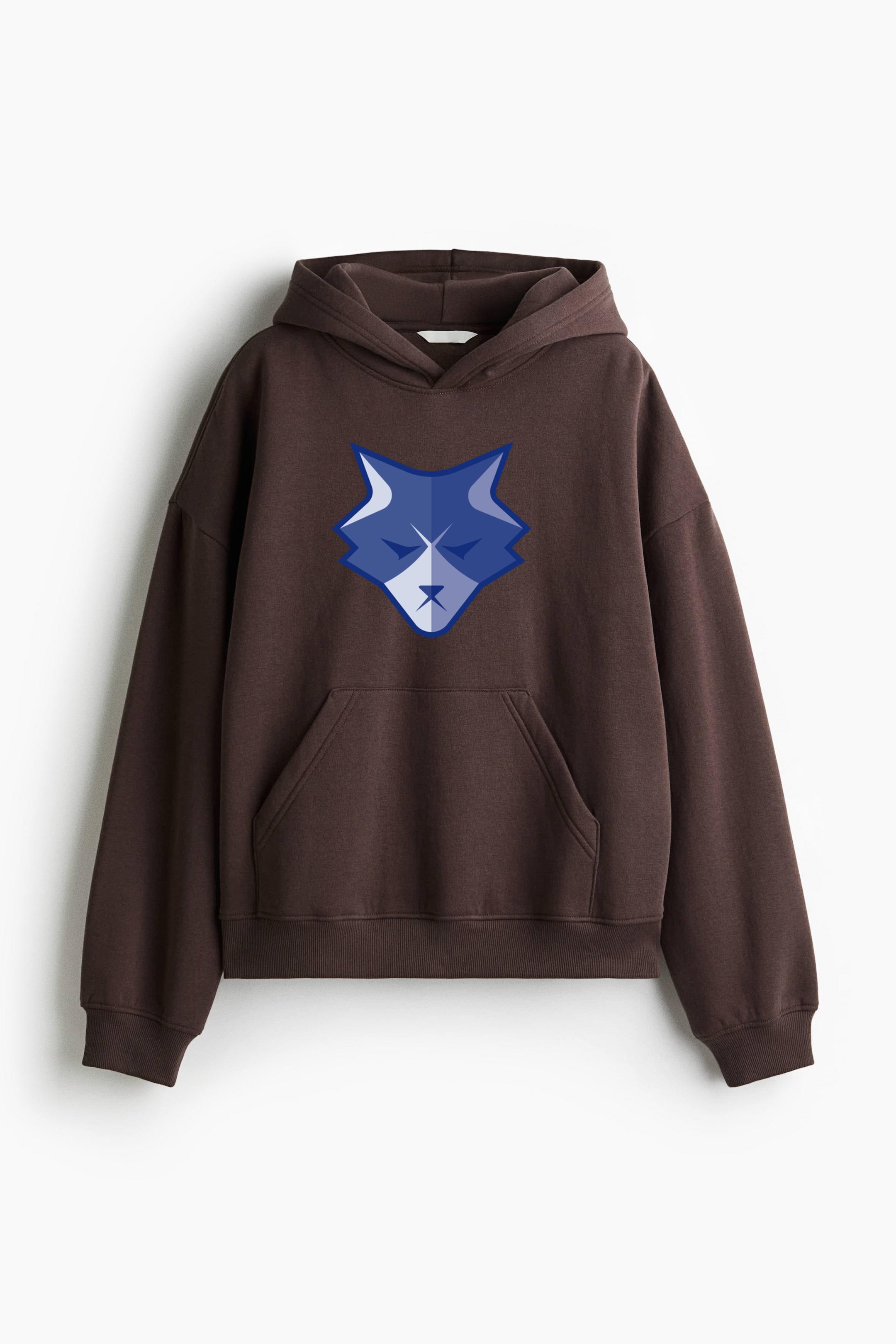Blue Angry Wolf Logo Loose-Fit Printed Hoodie