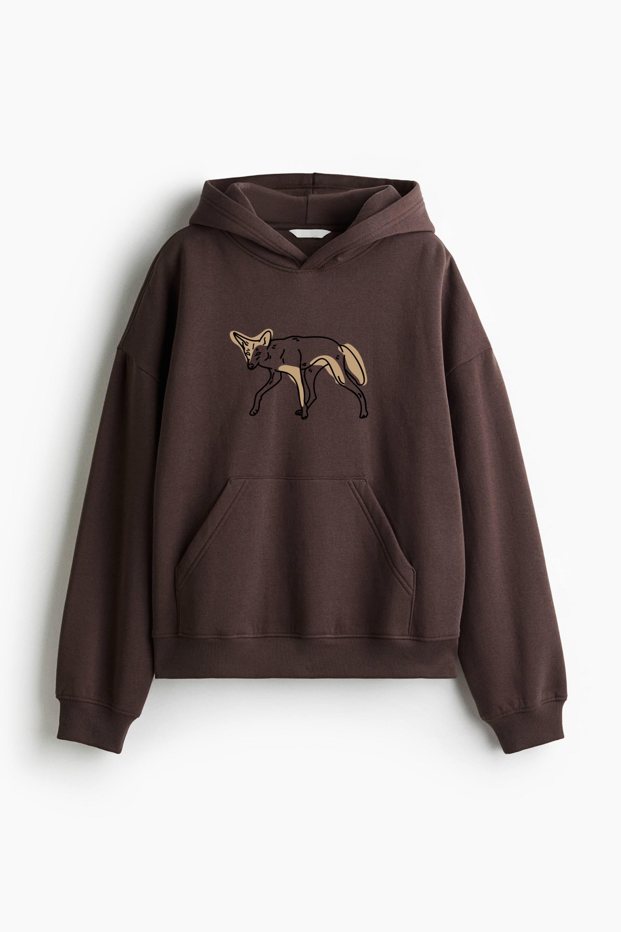 Color Stroke Semi Colored Coyote Loose-Fit Printed Hoodie