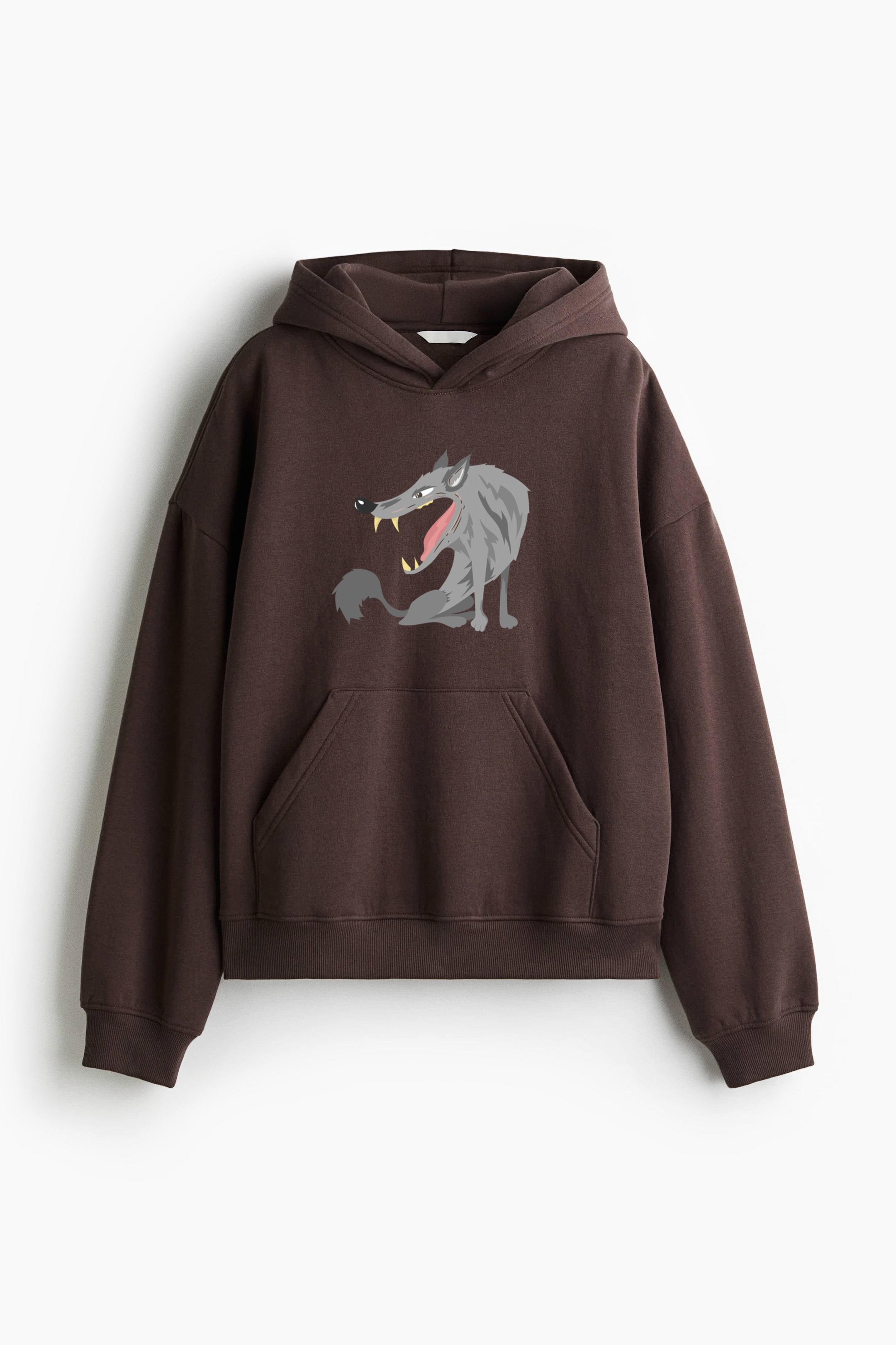 Creature Wolf Like Icon Loose-Fit Printed Hoodie