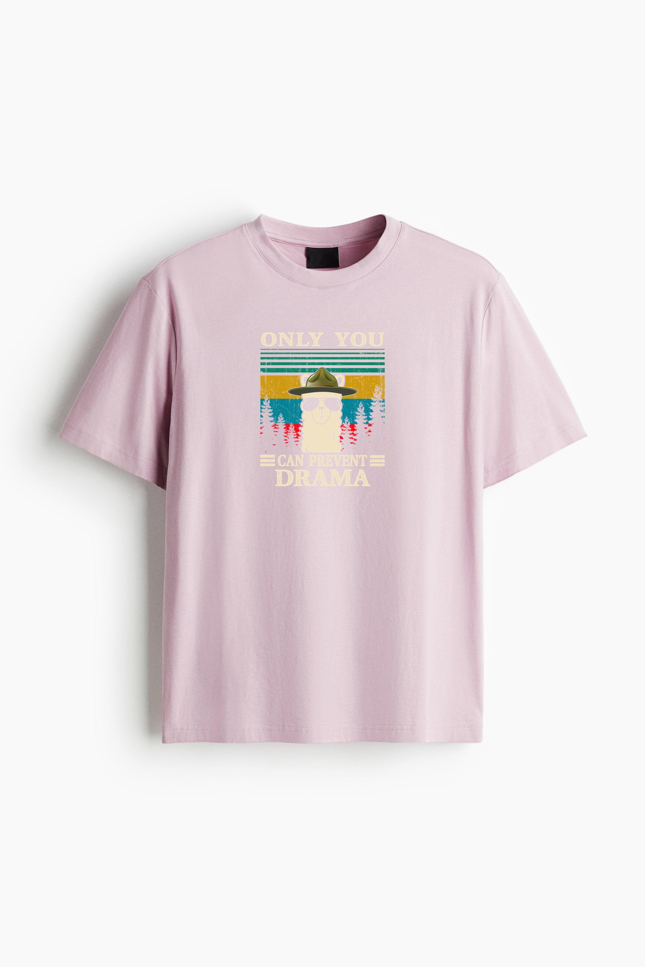 Llama Camping Only You Can Prevent Drama Cotton T-Shirt - Image 3