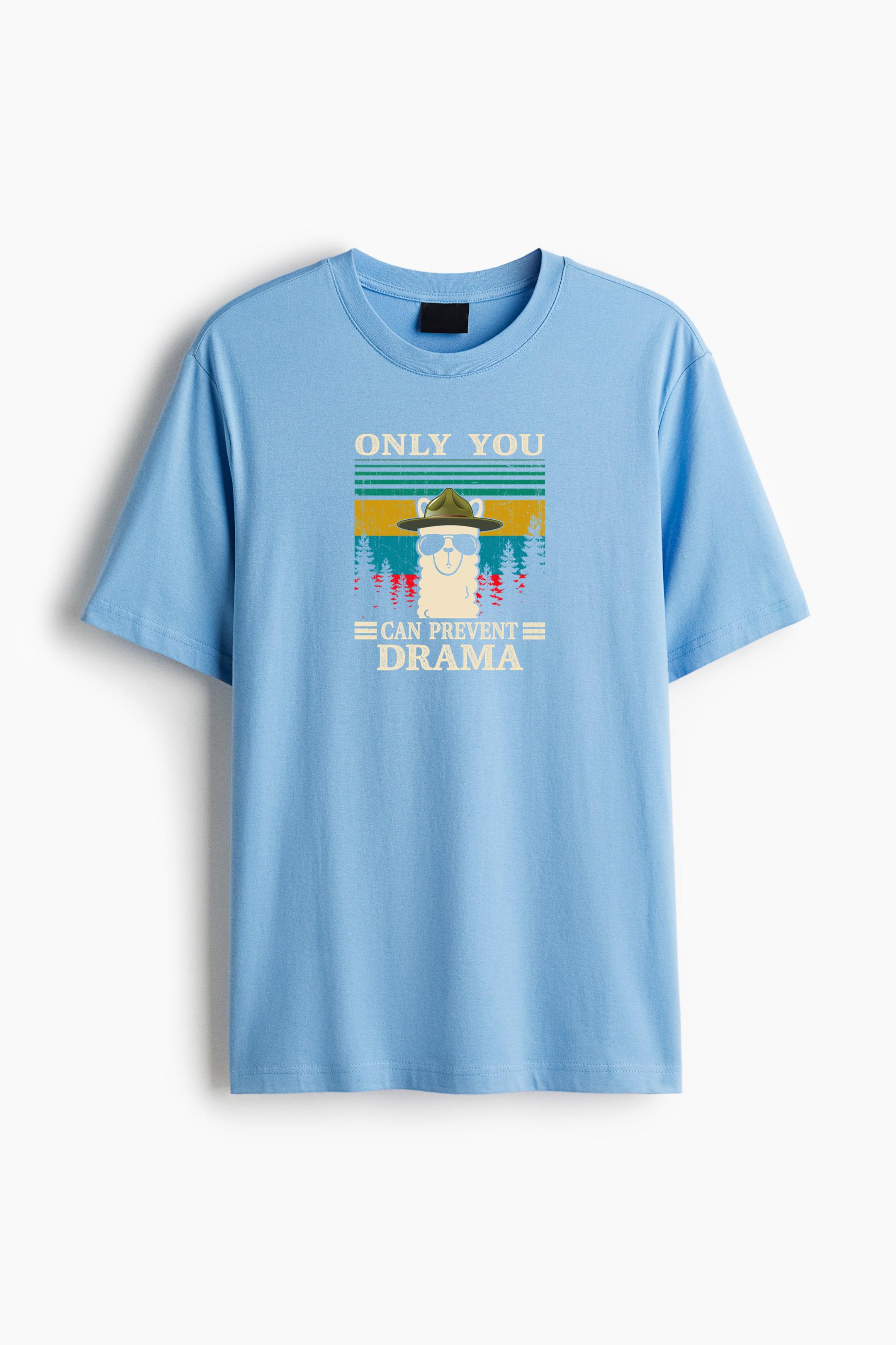 Llama Camping Only You Can Prevent Drama Cotton T-Shirt 