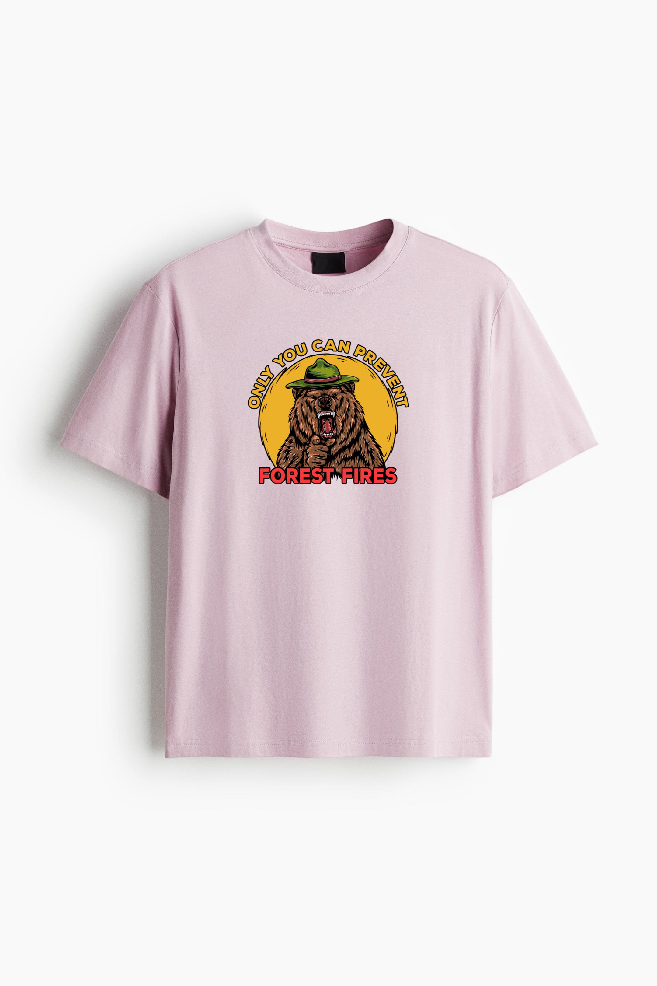 Only You Can Prevent Forest Fires Camping Bear Cotton T-Shirt - Image 3