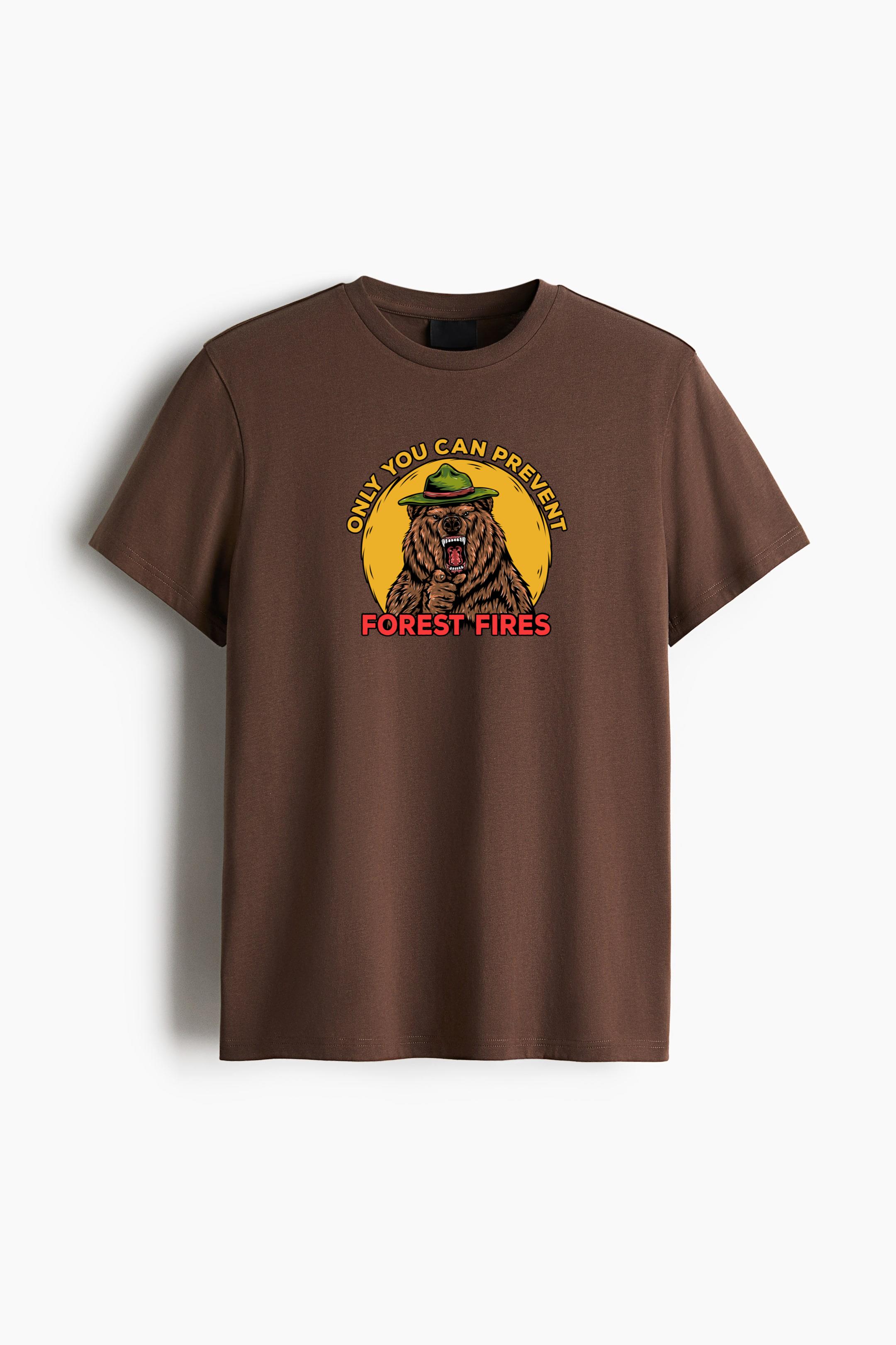 Only You Can Prevent Forest Fires Camping Bear Cotton T-Shirt - Image 4