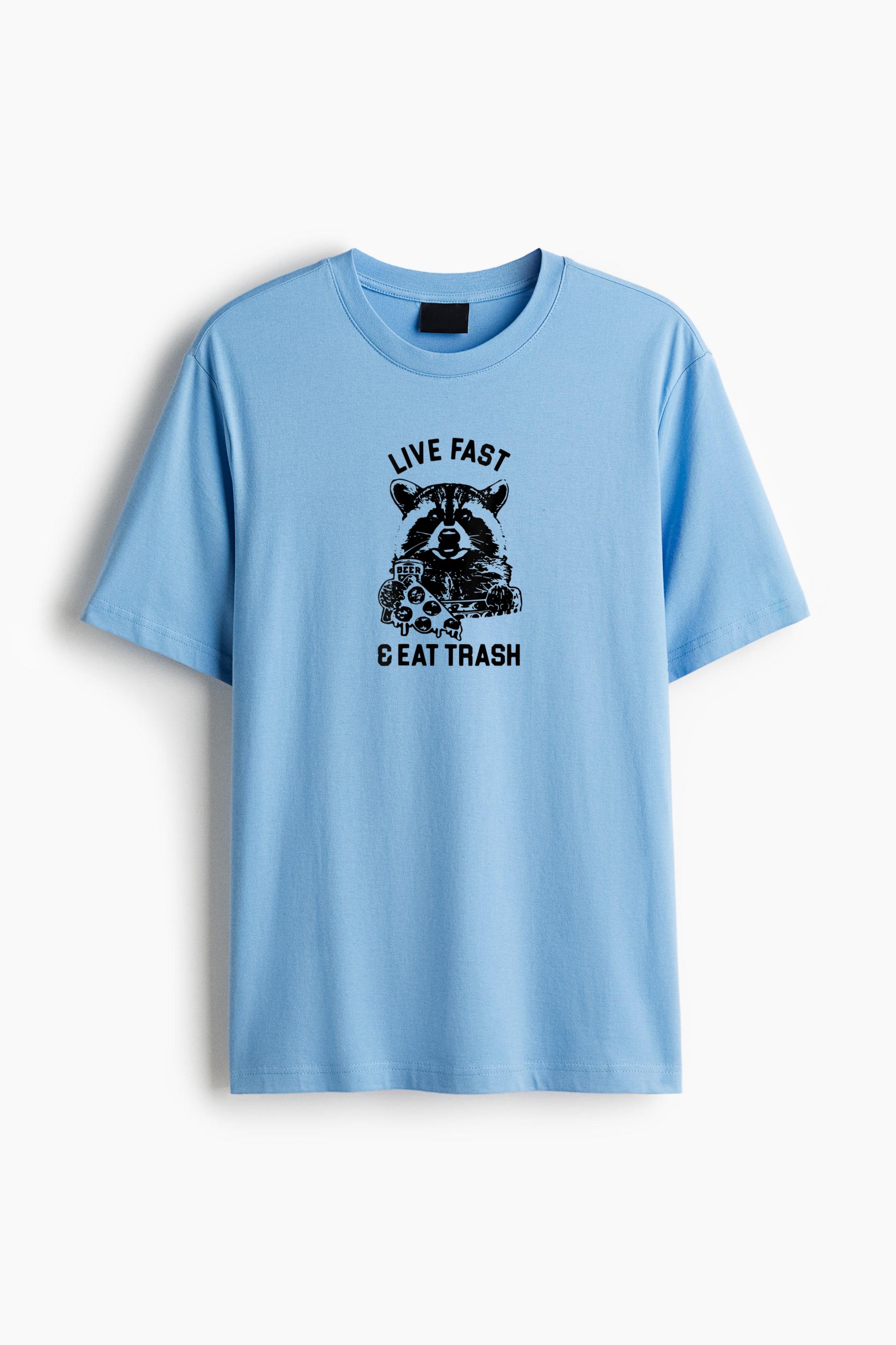 Raccoon Camping Live Fast Eat Trash Cotton T-Shirt 